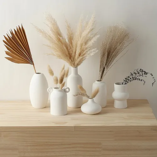 Vista 2 de Juego de 16 jarrones de cerámica blanca, minimalista bohemio pequeño jarrón de flores de hierba de pampa para decoración del hogar de granja, centro