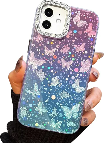 Vista 57 de I-MGAE-IN-AR Funda compacta para iPhone 11, diseño de mariposa, marco de protección de lente de cámara con diamante 3D, bonitas fundas protectoras
