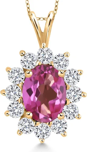 Vista 110 de Gem Stone King Collar con piedra natal ovalada de plata chapada en oro amarillo de 18 quilates, ovalado de 0.315 x 0.236 in, collares con colgante