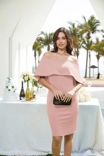 Vista 9 de GRACE KARIN Vestido midi delgado con hombros descubiertos para mujer