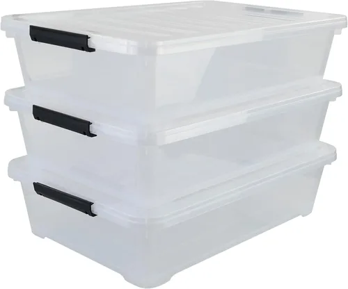 Vista 8 de Cajas de almacenamiento de 20 cuartos de galón debajo de la cama con ruedas, contenedor de almacenamiento de plástico transparente con pestillo
