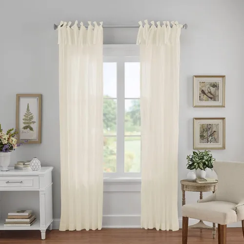 Vista 8 de Elrene Home Fashions Jolie Cortina de Ventana Semitransparente Arrugada, Panel Individual con Lazos Ajustables en la Parte Superior, 52" x 84