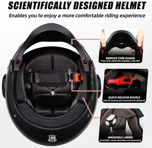 Vista 7 de TRIANGLE Cascos de motocicleta de cara completa, casco de motocross todoterreno para hombres y mujeres, doble visera con protector solar interno