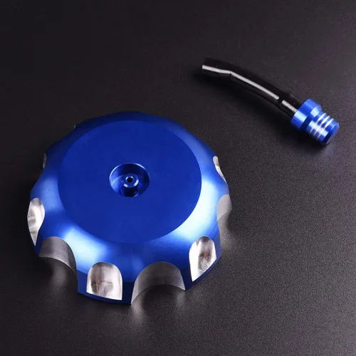 Vista 2 de Billet - Tapa del depósito de combustible de gas con manguera de ventilación para Yamaha Raptor 700 2006-2016, TTR125 2000-2004, para CR85 Azul