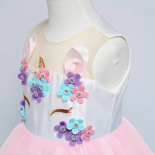 Vista 8 de Disfraz de unicornio para niñas, vestido de noche de fiesta de flores para Halloween
