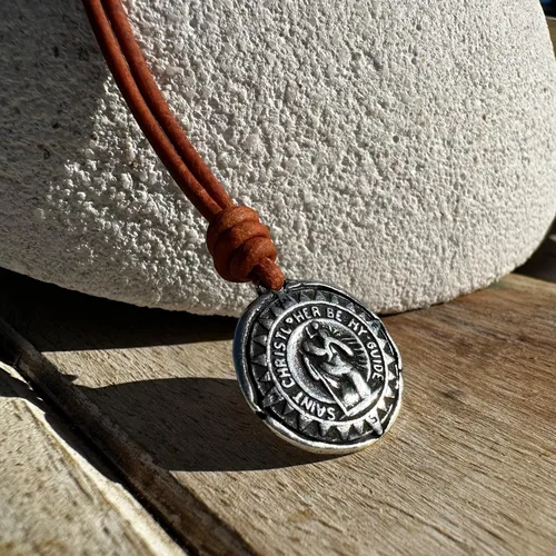 Vista 11 de Gold St Christopher Necklace - Mens Saint Pendant Travelers, Gift Religious Jewelry, Protection Medal, Men Silver Medallion, Women Gift to Husband