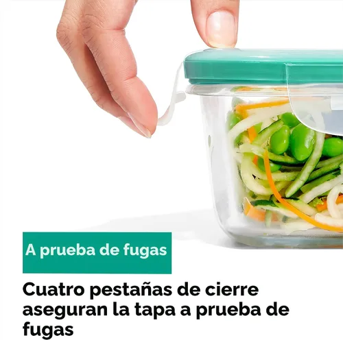 Vista 3 de OXO Recipiente de vidrio para almacenamiento de alimentos, rectangular, 1.6 tazas, sello inteligente, a prueba de fugas, paquete de 2
