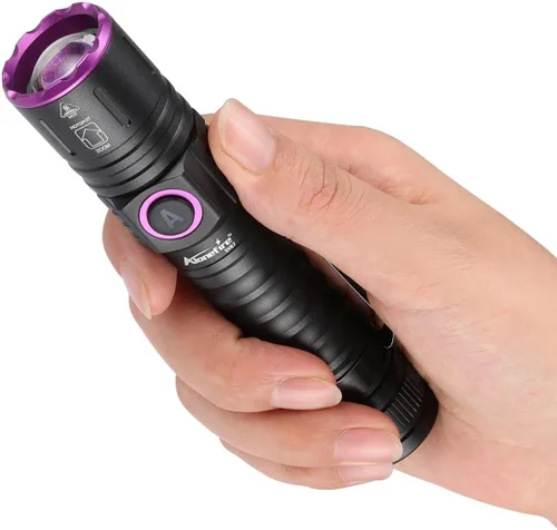 Vista 6 de ALONEFIRE SV87 395nm Linterna UV Zoom 5W Tipo C USB recargable luz negra detector de dinero para curado de resina, detección de orina de mascotas