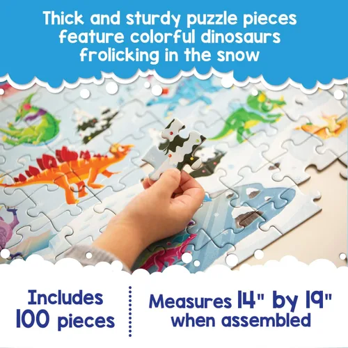 Vista 3 de Peaceable Kingdom Rompecabezas de dinosaurios navideños, rompecabezas de dinosaurios de 100 piezas para niños a partir de 5 años, ideal para aulas