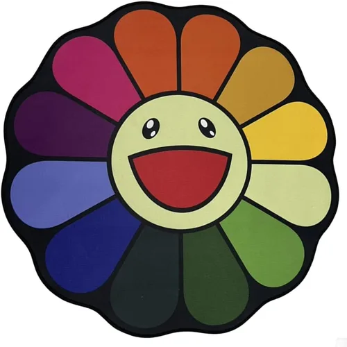 Vista 7 de 100x100cm (40x40 pulgadas) Alfombra de Takashi Murakami con diseño de flores, material suave y duradero para decoración del hogar y uso en la 02
