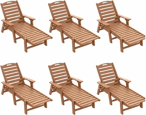 Vista 23 de Tumbona al aire libre, silla de descanso al aire libre con textura de madera, respaldo ajustable de 5 posiciones, silla de salón de polietileno