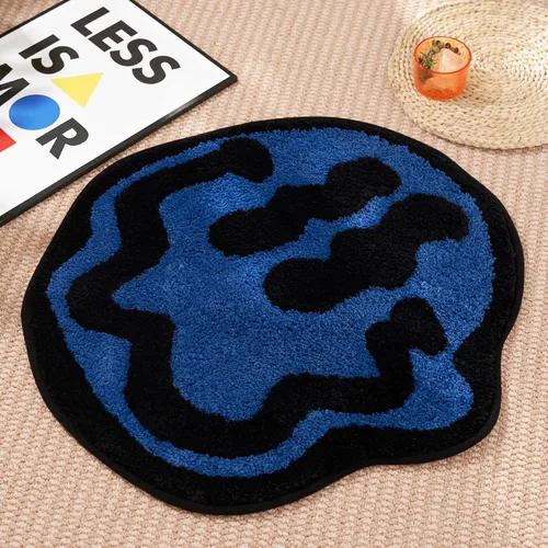 Vista 2 de ELDONE Trippy - Tapete de baño de cara feliz azul, alfombras geniales para dormitorio, alfombra de preparación, alfombra hippie antideslizante