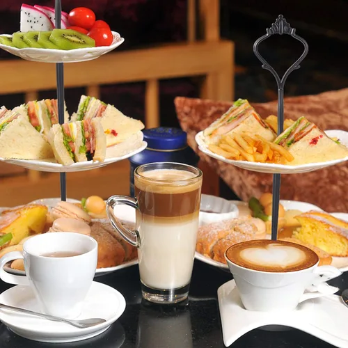 Vista 5 de Juego de 6 bandejas escalonadas para soporte de pastel, corona, soporte de 3 niveles para tartas, accesorios para bodas y fiestas, resina para Negro