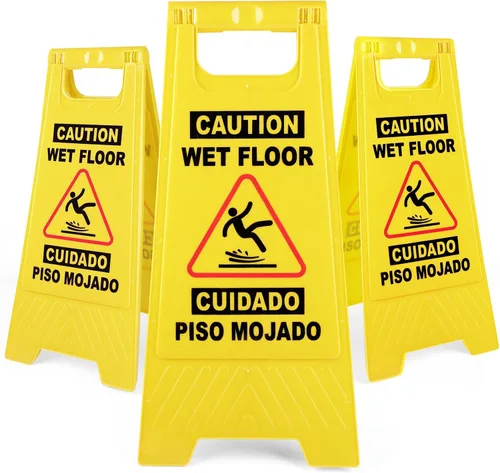 Vista 10 de XPCARE Paquete de 8 letreros de advertencia de precaución para piso, 17.5 pulgadas, color amarillo, señales de advertencia de seguridad para suelo