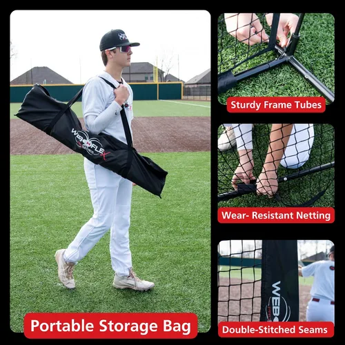 Vista 3 de Web Flex® 7x7 ft Portable Baseball & Softball Batting Practice Screen Net, Durable Nylon & Metal Frame, Protective Batting Net for Pitching &