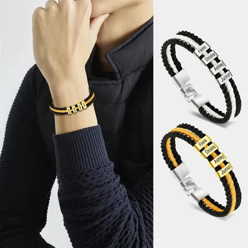 Vista 19 de Pulseras de cuero personalizadas para hombre con 1-6 nombres, pulsera trenzada personalizada con cuentas para papá, marido, día del padre, San