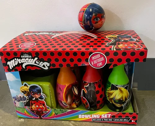 Vista 2 de What Kids Want Milagulous Ladybug Bowling Set – Juego de bolos de superhéroes para niños, divertido juego de bolos en interiores y exteriores