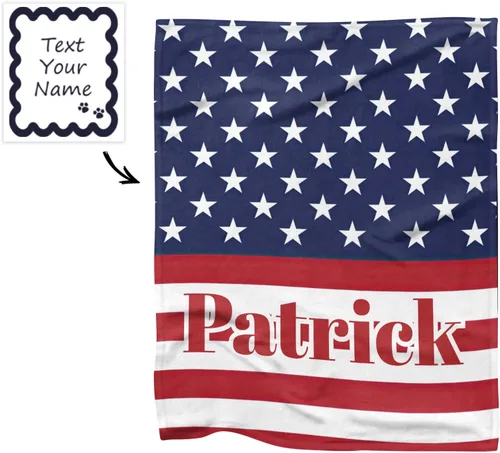 Vista 2 de XOZOTY Manta de bebé personalizada con diseño de estrellas y rayas para el Día de la Independencia con nombre para niñas y niños, mantas