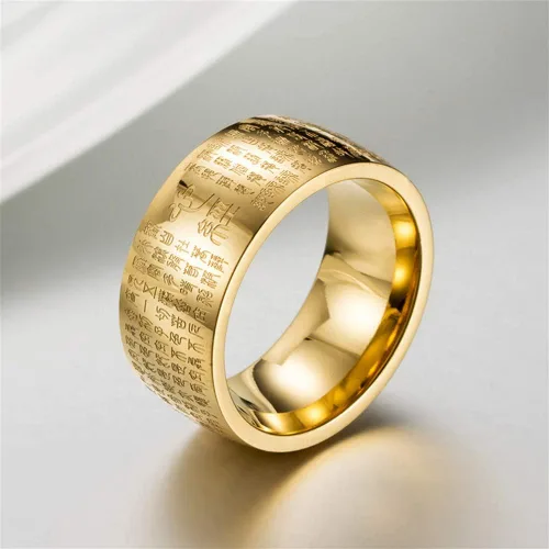 Vista 6 de Anillo budista grabado con sutra de corazón chino de acero inoxidable para hombre