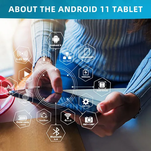 Vista 3 de Tablet 10 inch Android 11 4G LTE Tablet PC with 2 SIM Slot, 4GB RAM 64GB ROM 128GB Expandable, Octa-Core 1.6Ghz Tablet with 13+5 MP Camera,Phone