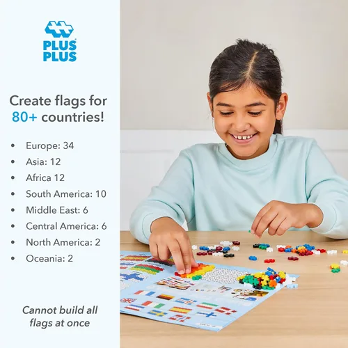 Vista 3 de Plus-Plus - Aprende a Construir - Banderas del Mundo - 500 Piezas, Juego de Construcción STEM/STEAM, Mini Bloques de Rompecabezas Interconectables