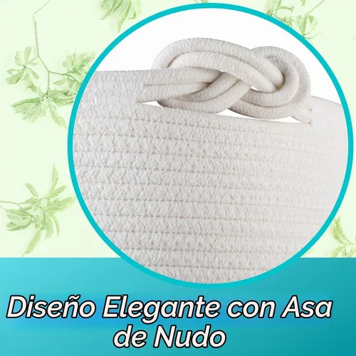 Vista 7 de Cesta de almacenamiento de cuerda de algodón tejida de 15 pulgadas para lavandería, juguetes para perros y manta, color marrón Marrón claro