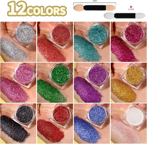 Vista 2 de Teenitor Gel de Purpurina para Cara y Cuerpo, Gel de Purpurina para Maquillaje y Festival, 12 Colores de Gel de Purpurina para Cara y Cuerpo, Gel