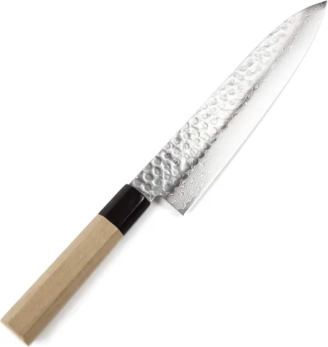 Vista 10 de Cuchillo japonés martillado Damasco VG-10 46 capas de mango de madera de magnolia octogonal, 6 pulgadas (5.906 in)