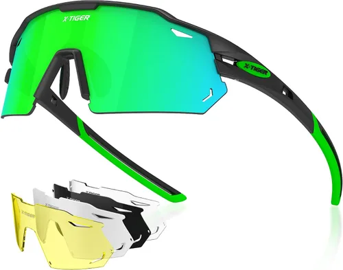 Vista 15 de X-TIGER Gafas de ciclismo polarizadas con 5 lentes intercambiables, MTB para ciclismo, béisbol, carrera, lentes deportivos para hombres y mujeres