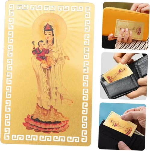 Vista 9 de Tarjeta religiosa de metal de Feng Wealth para Guanyin, estilo decorativo de la suerte, meditación de éxito en la pared, decoración budista Shui