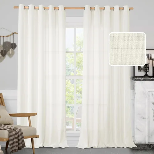 Vista 39 de LAMIT Cortinas de Lino Blancas Semitransparentes para Dormitorio, Paneles Filtrantes de Luz, Cortinas de Lino con Ojales de Protección de Privacidad