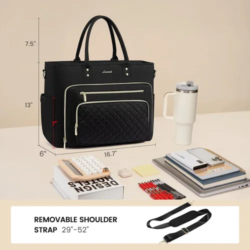 Vista 8 de LOVEVOOK Bolsa Tote para Maestras para Mujeres Trabajo, Bolsa para Laptop Bolsa Tote de Trabajo Bolsas de Enfermera Con Portavasos Grande, Maletín