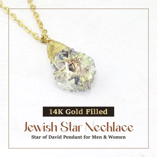 Vista 2 de Collar de estrella de David para mujeres y hombres, collar de estrella judía relleno de oro de 14 quilates, collar de Israel