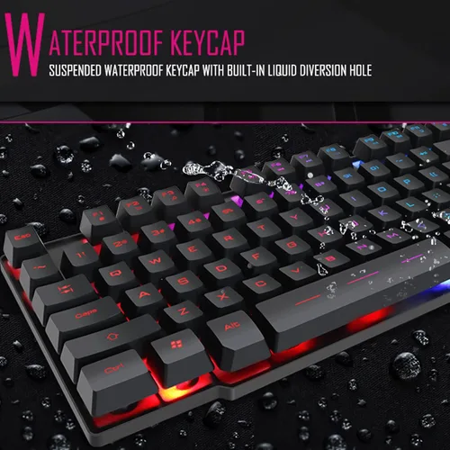 Vista 6 de Teclado para juegos con cable LED tricolor retroiluminación para juegos de 104 teclas Control multimedia para computadora de escritorio IZ9
