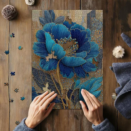 Vista 4 de Rompecabezas de flores azules para adultos de 1000 piezas, hermosos rompecabezas florales elegantes vintage, rompecabezas con temática de plantas