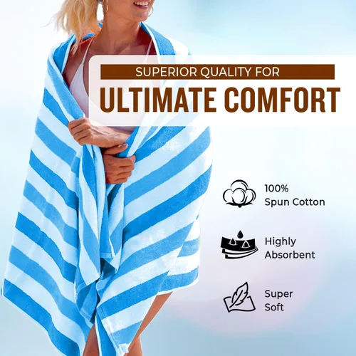 Vista 3 de Toallas de playa personalizadas Passion para adultos - Toallas de piscina personalizadas con nombre - Algodón altamente absorbente - Diseño a rayas