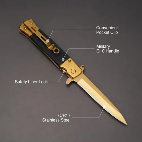 Vista 2 de GVDV - Cuchillo plegable de bolsillo con mango G10, cuchillo EDC de acero inoxidable 7Cr17 con cierre de seguridad, cuchillo para camping, caza