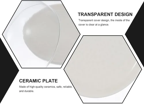 Vista 9 de Angoily Cloche - Plato de cerámica con cúpula de cristal para tartas con tapa de cúpula, soporte de exhibición de queso con cubierta de vidrio