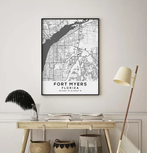 Vista 8 de Generic Mapa de Fort Myers, Florida, Light 2 (8x10) - Mapa de Pared Matte City en escala de grises