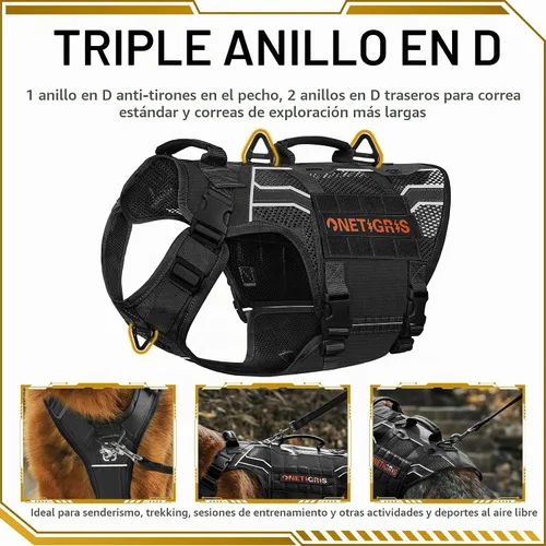 Vista 2 de OneTigris Arnés táctico para perros grandes, arnés táctico ajustable para perro con asas, chaleco reflectante resistente y transpirable, chaleco