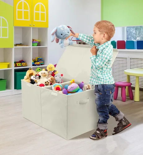 Vista 2 de Sorbus Baúl de juguetes con tapa abatible, almacenamiento plegable para niños, para guardería, sala de juegos, armario, organización del hogar