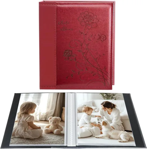 Vista 10 de Artmag Álbum de fotos de 5 x 7 pulgadas, con bolsillos transparentes para páginas transparentes, cubierta de piel, libro deslizante para álbum