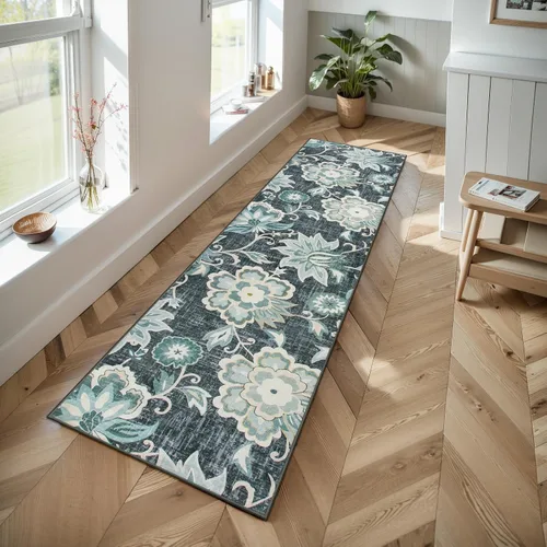 Vista 18 de Beeiva Alfombras florales de entrada, lavables para interiores, ultra fina, de 2 x 3 pies, antideslizante, para cocina, tapete de cachemira suave