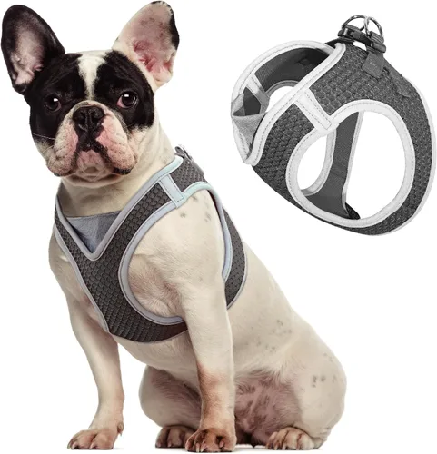 Vista 11 de KZA308 Arnés reflejante con cuello en V de malla para perro, sin jalones, facilita el paseo, ajuste rápido, cómodo, con velcro ajustable