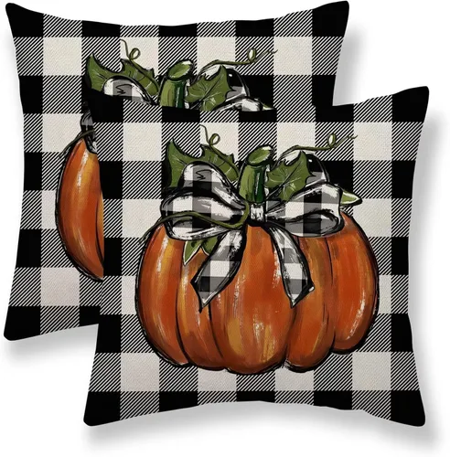 Vista 13 de Juego de 2 fundas de almohada de otoño de 16 x 16 pulgadas, con estampado de calabaza de otoño naranja quemado, fundas decorativas para cojín