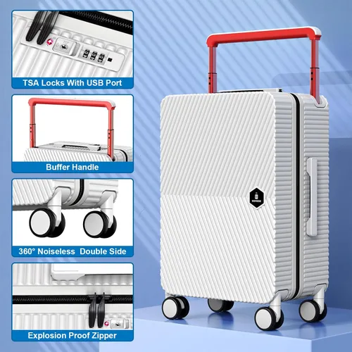 Vista 5 de Lightweight Carry On Luggage 20inch Wide Handle Suitcase,Travel Luggage (03-WHITE)