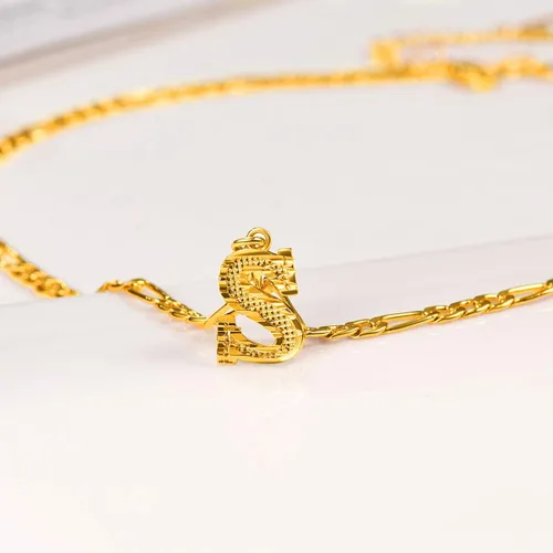 Vista 6 de FOCALOOK Collares de letra inicial de oro para hombres, adolescentes y niños, chapado en oro de 18 quilates, cadena de letra inicial A-Z, 16 pulgadas