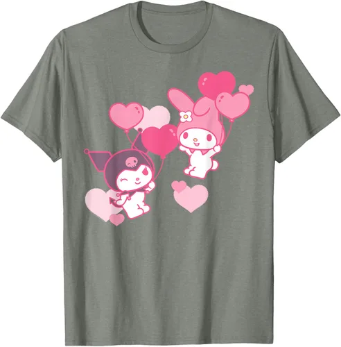 Vista 36 de Camiseta de My Melody y Kuromi con corazones del Día de San Valentín Negro