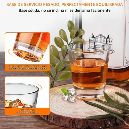 Vista 3 de OBTANIM Paquete de 6 vasos de chupito, 1.5 onzas, juego de vasos de chupito transparente con base pesada para bares, restaurantes, hogar