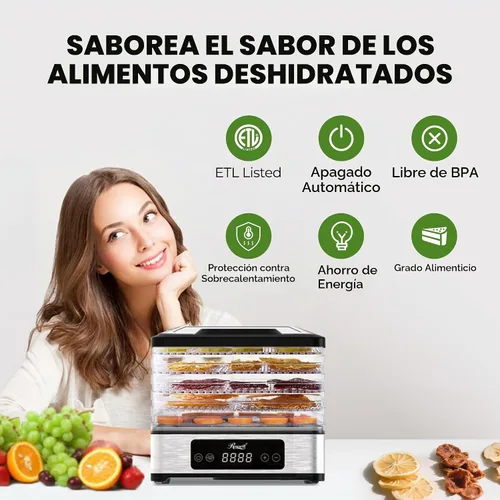 Vista 5 de Rosewill Deshidratador de alimentos compacto, 5 bandejas apilables con temporizador ajustable de 48 horas y control de temperatura, secador